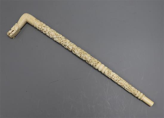A Cantonese carved ivory parasol handle